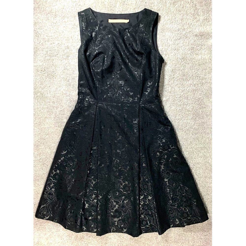 Hutch Anthropologie A-Line Floral Accents Dress Black Midi Formal Womens 2
